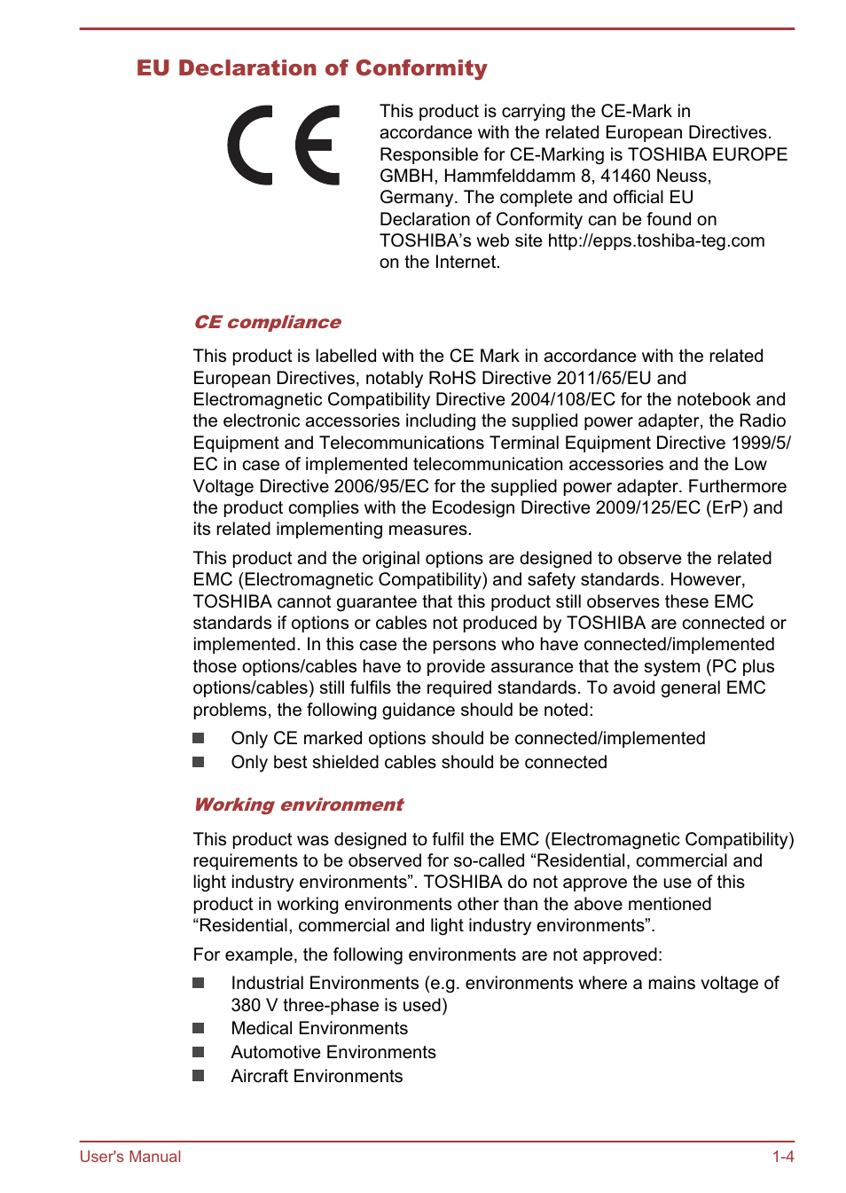 Eu declaration of conformity | Toshiba Tecra A50-A User Manual | Page 7 / 167