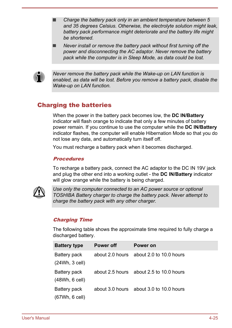 Charging the batteries | Toshiba Tecra A50-A User Manual | Page 75 / 167