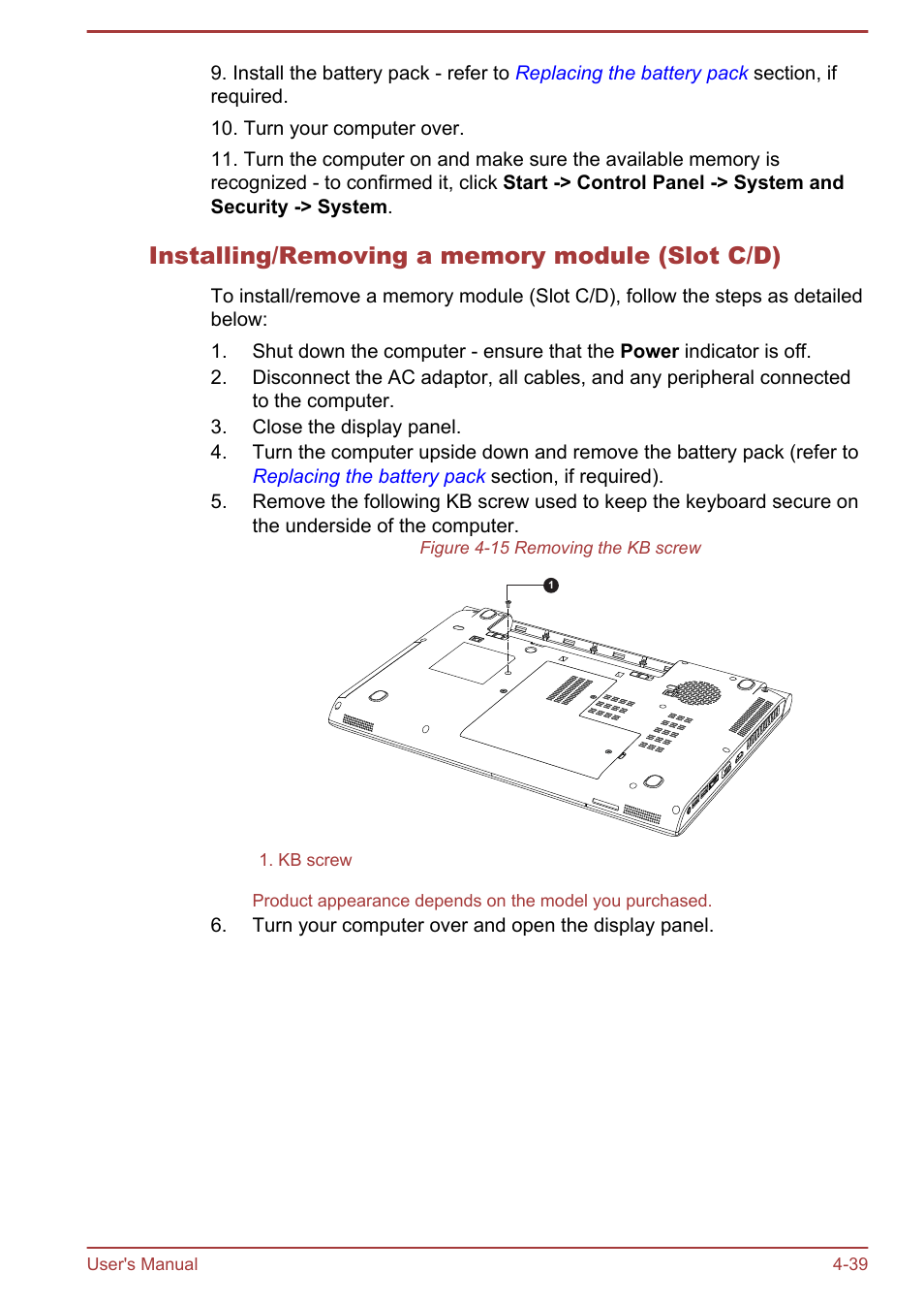 Installing/removing a memory module (slot c/d) | Toshiba Tecra A50-A User Manual | Page 89 / 167