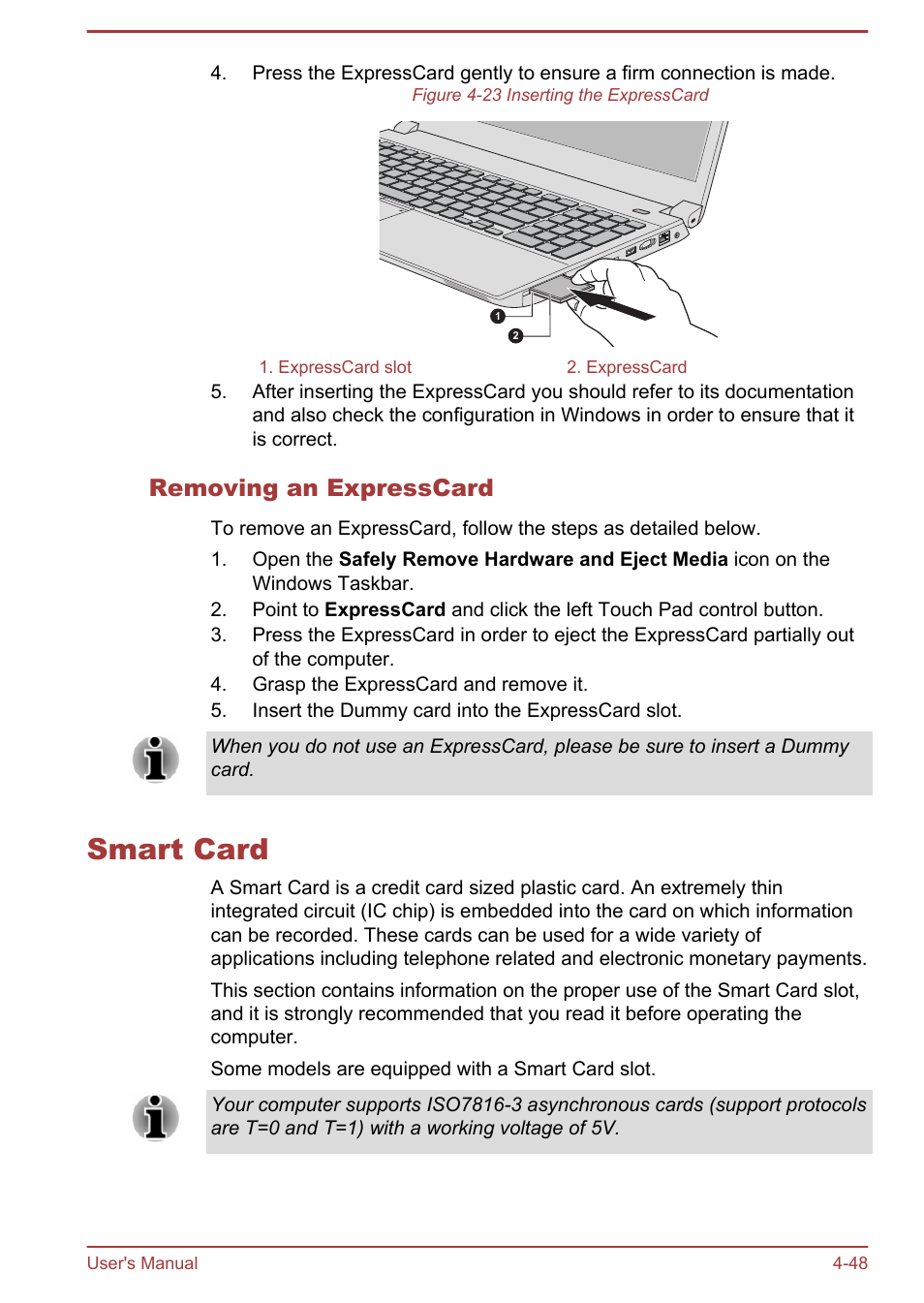 Removing an expresscard, Smart card, Smart card -48 | Toshiba Tecra A50-A User Manual | Page 98 / 167
