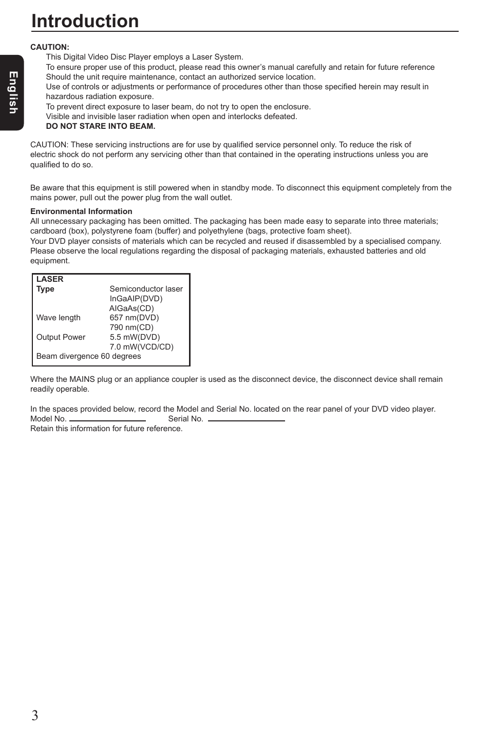 Introduction, Eng lis h | Toshiba SD3010 User Manual | Page 4 / 26