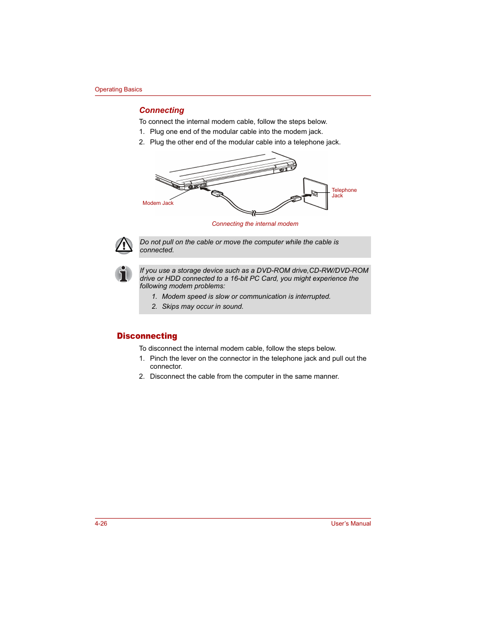 Disconnecting, Disconnecting -26 | Toshiba Tecra A4 (PTA40) User Manual | Page 100 / 204