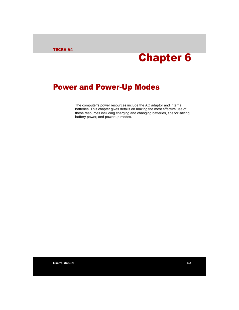 Chapter 6 - power and power-up modes, Chapter 6, Power and power-up modes | Gives de, Power and power-up, Modes | Toshiba Tecra A4 (PTA40) User Manual | Page 115 / 204