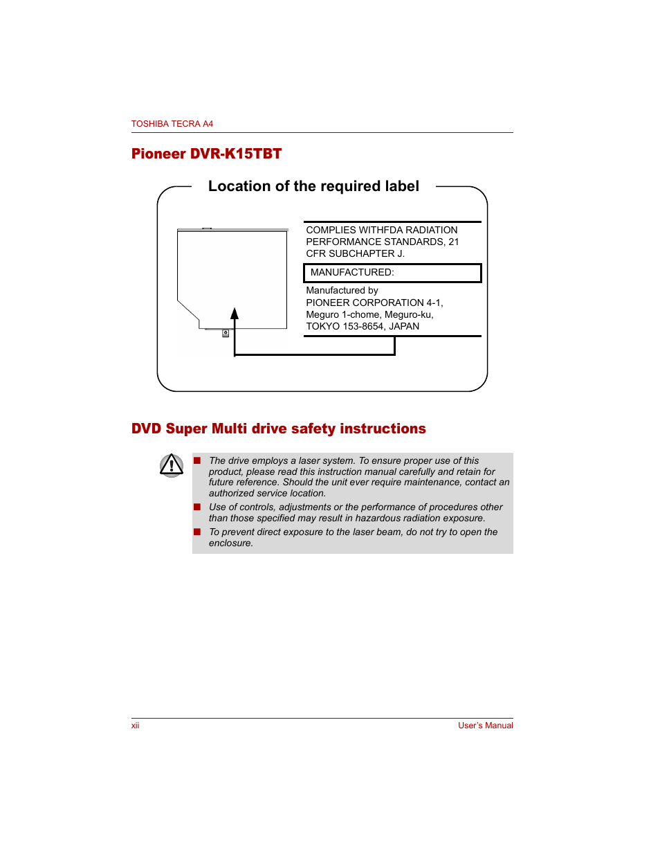 Toshiba Tecra A4 (PTA40) User Manual | Page 12 / 204