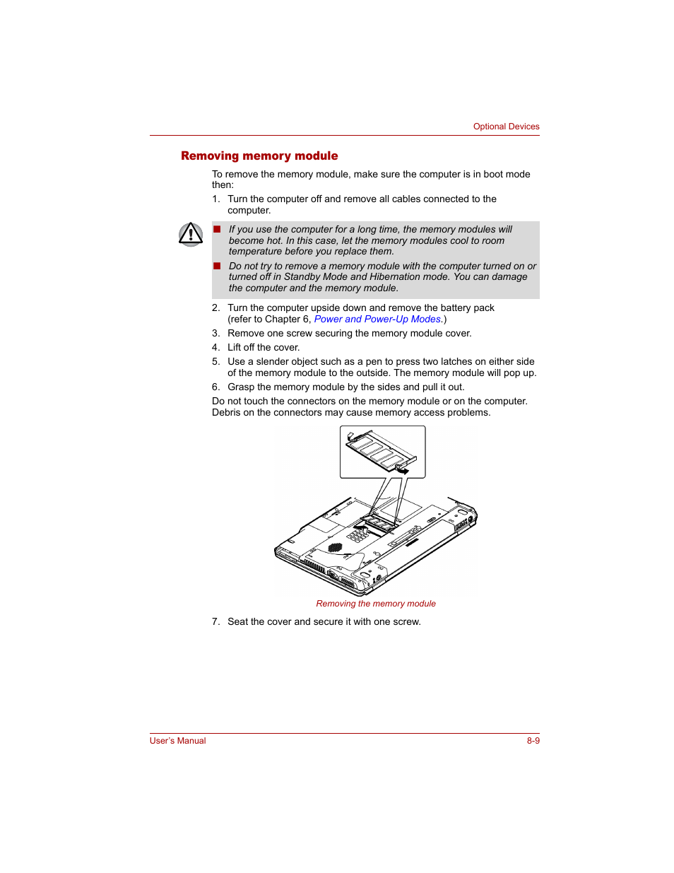 Removing memory module, Removing memory module -9 | Toshiba Tecra A4 (PTA40) User Manual | Page 143 / 204