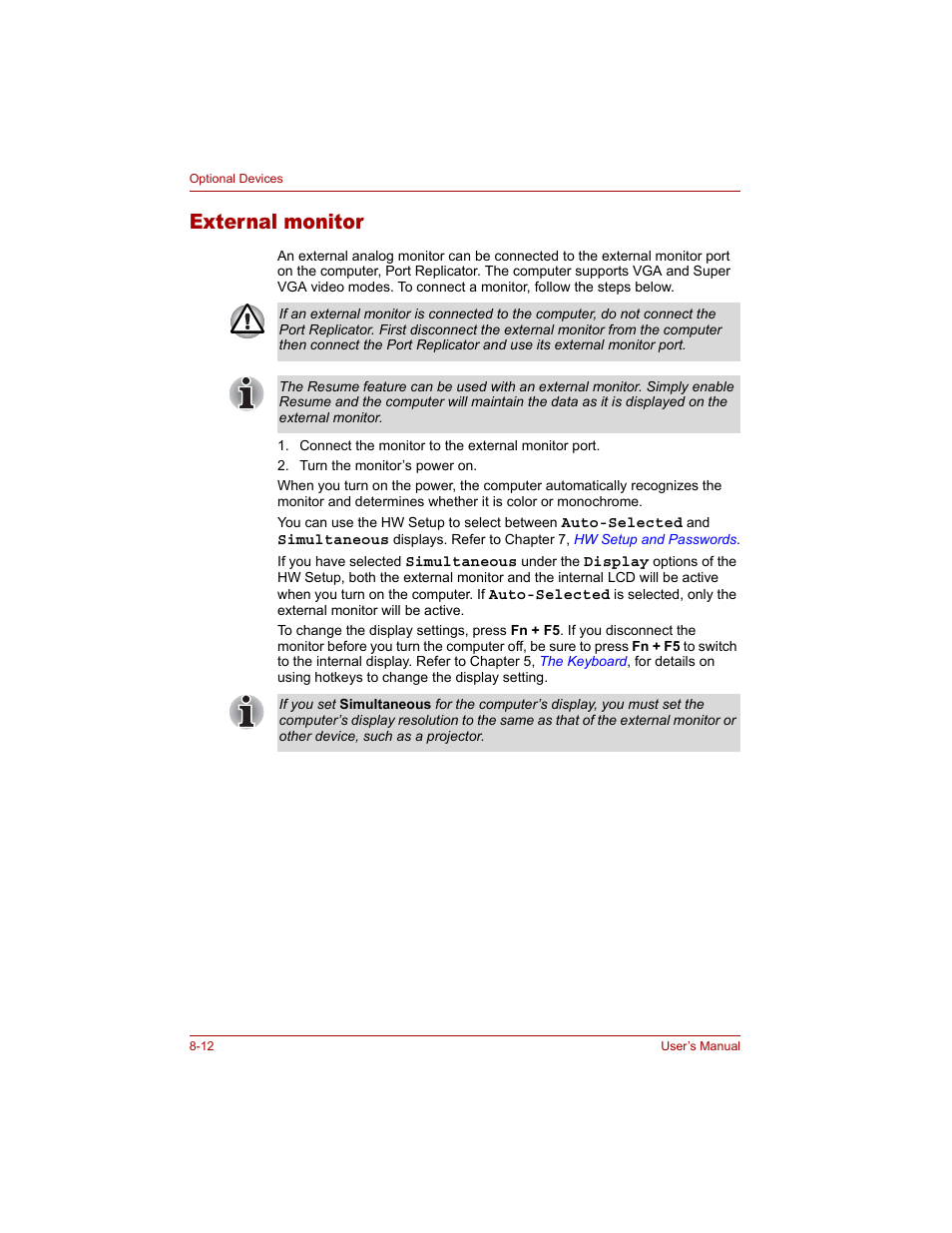 External monitor, External monitor -12 | Toshiba Tecra A4 (PTA40) User Manual | Page 146 / 204