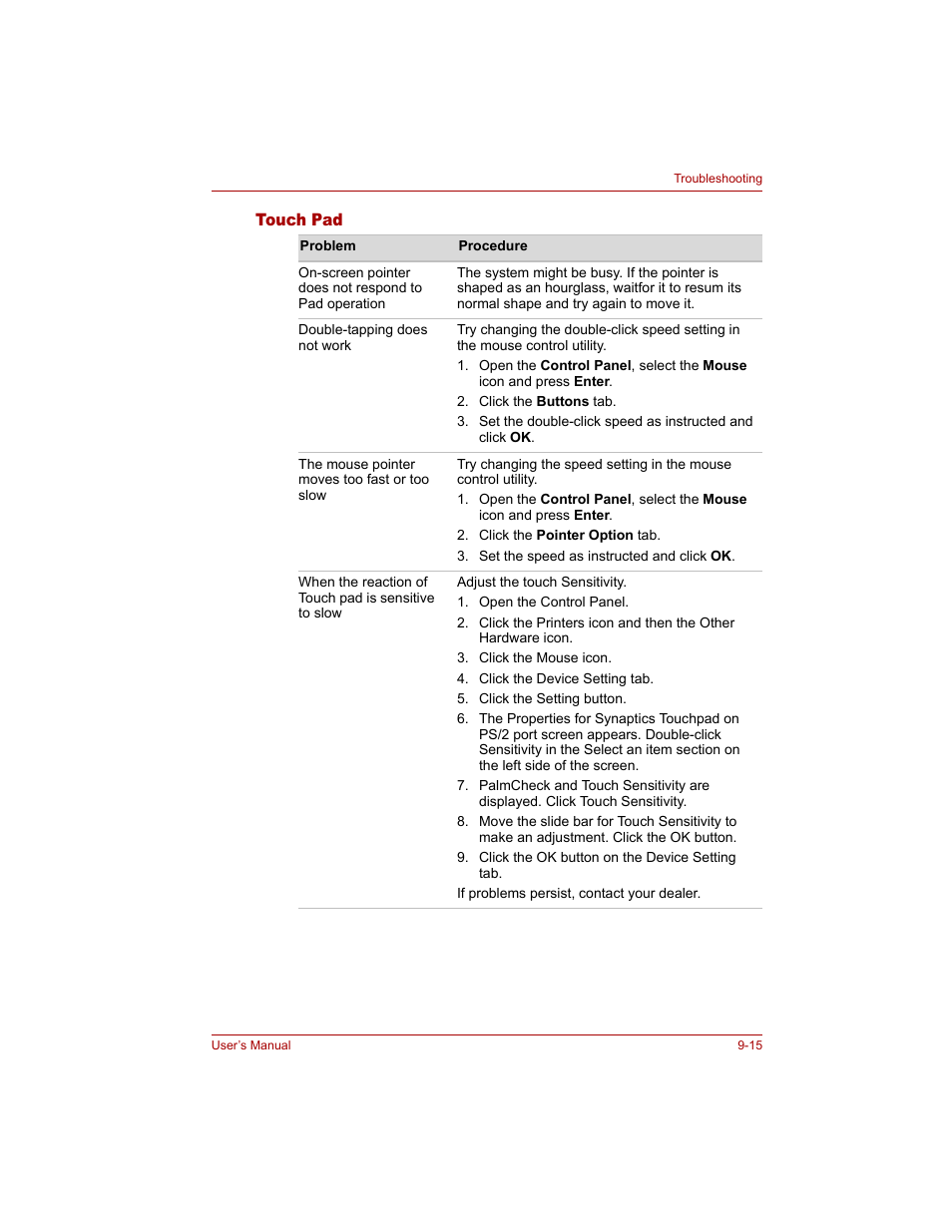 Touch pad, Touch pad -15 | Toshiba Tecra A4 (PTA40) User Manual | Page 165 / 204