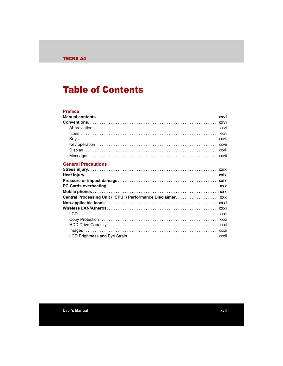 Toshiba Tecra A4 (PTA40) User Manual | Page 17 / 204