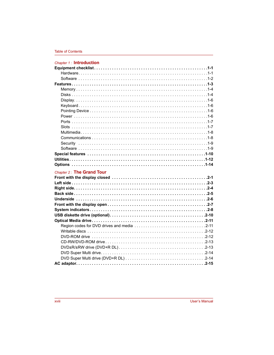 Toshiba Tecra A4 (PTA40) User Manual | Page 18 / 204