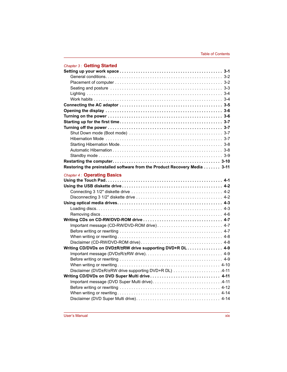 Toshiba Tecra A4 (PTA40) User Manual | Page 19 / 204