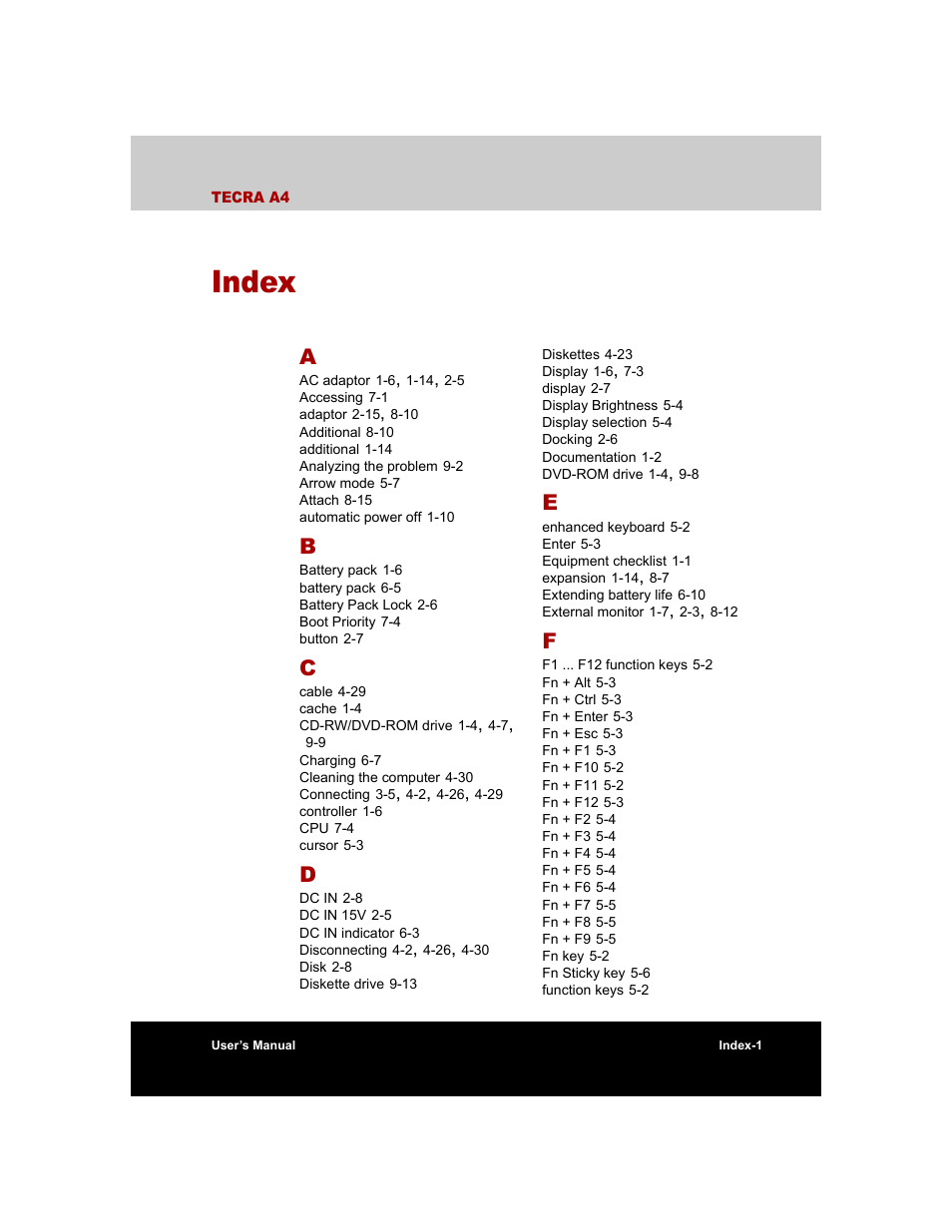 Index | Toshiba Tecra A4 (PTA40) User Manual | Page 201 / 204