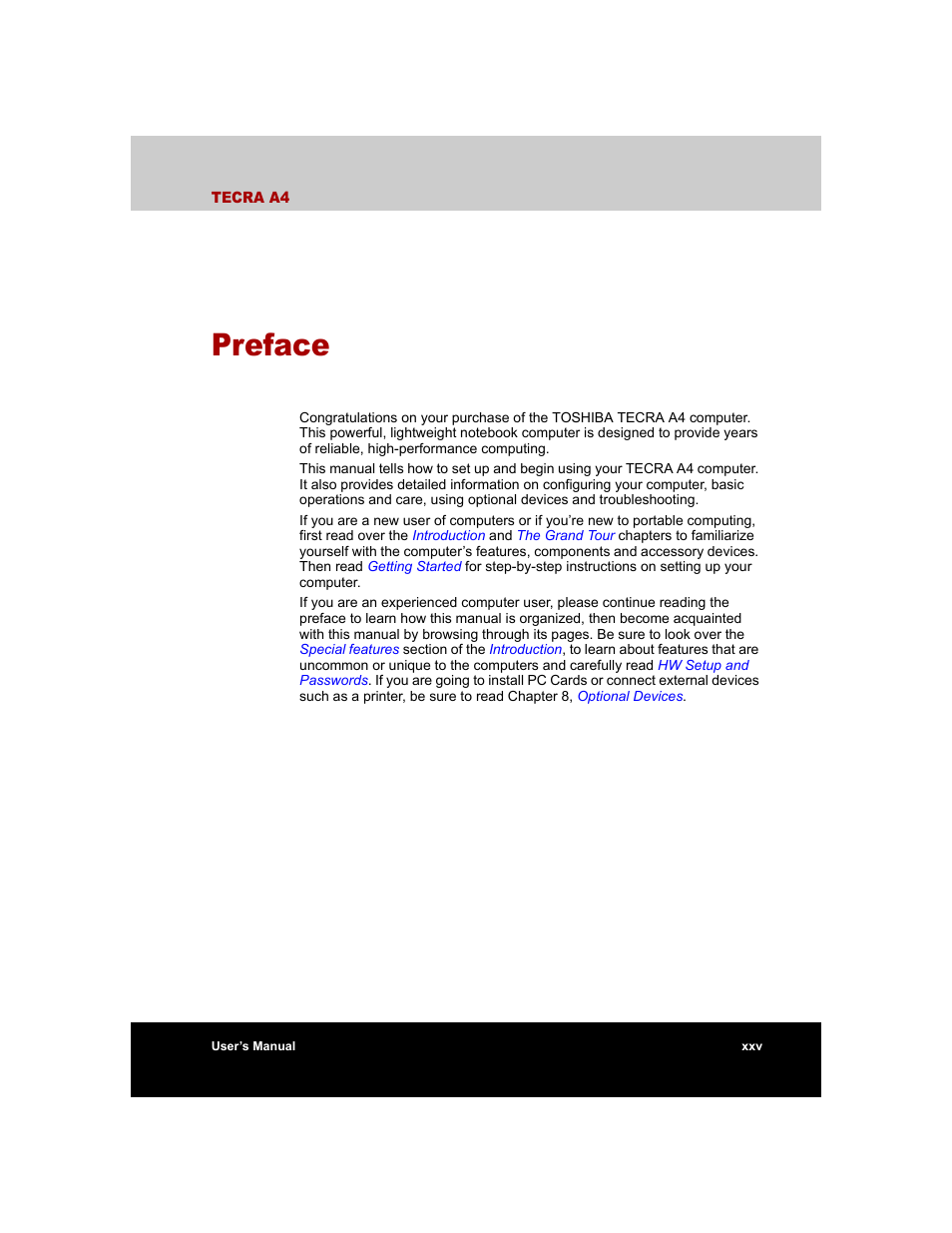 Preface | Toshiba Tecra A4 (PTA40) User Manual | Page 25 / 204