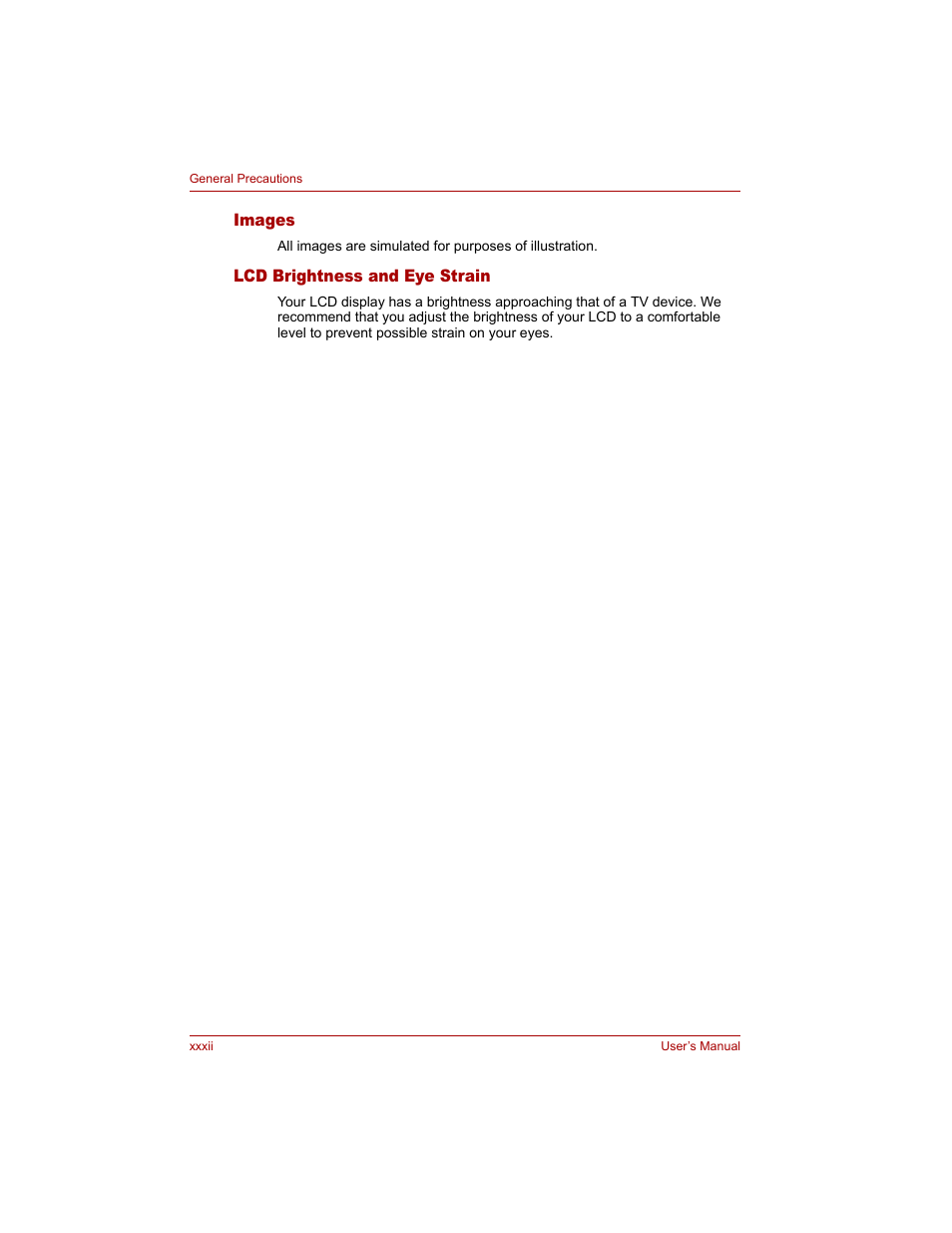 Images, Lcd brightness and eye strain | Toshiba Tecra A4 (PTA40) User Manual | Page 32 / 204