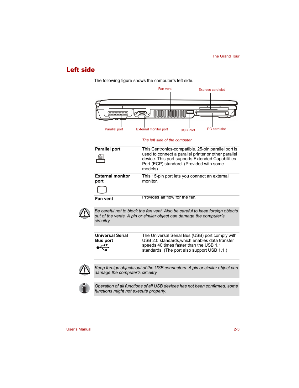 Left side, Left side -3 | Toshiba Tecra A4 (PTA40) User Manual | Page 49 / 204