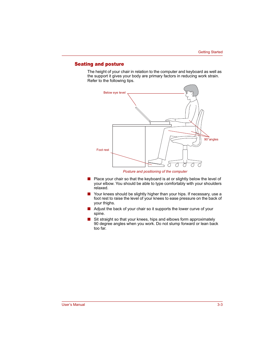 Seating and posture, Seating and posture -3 | Toshiba Tecra A4 (PTA40) User Manual | Page 65 / 204