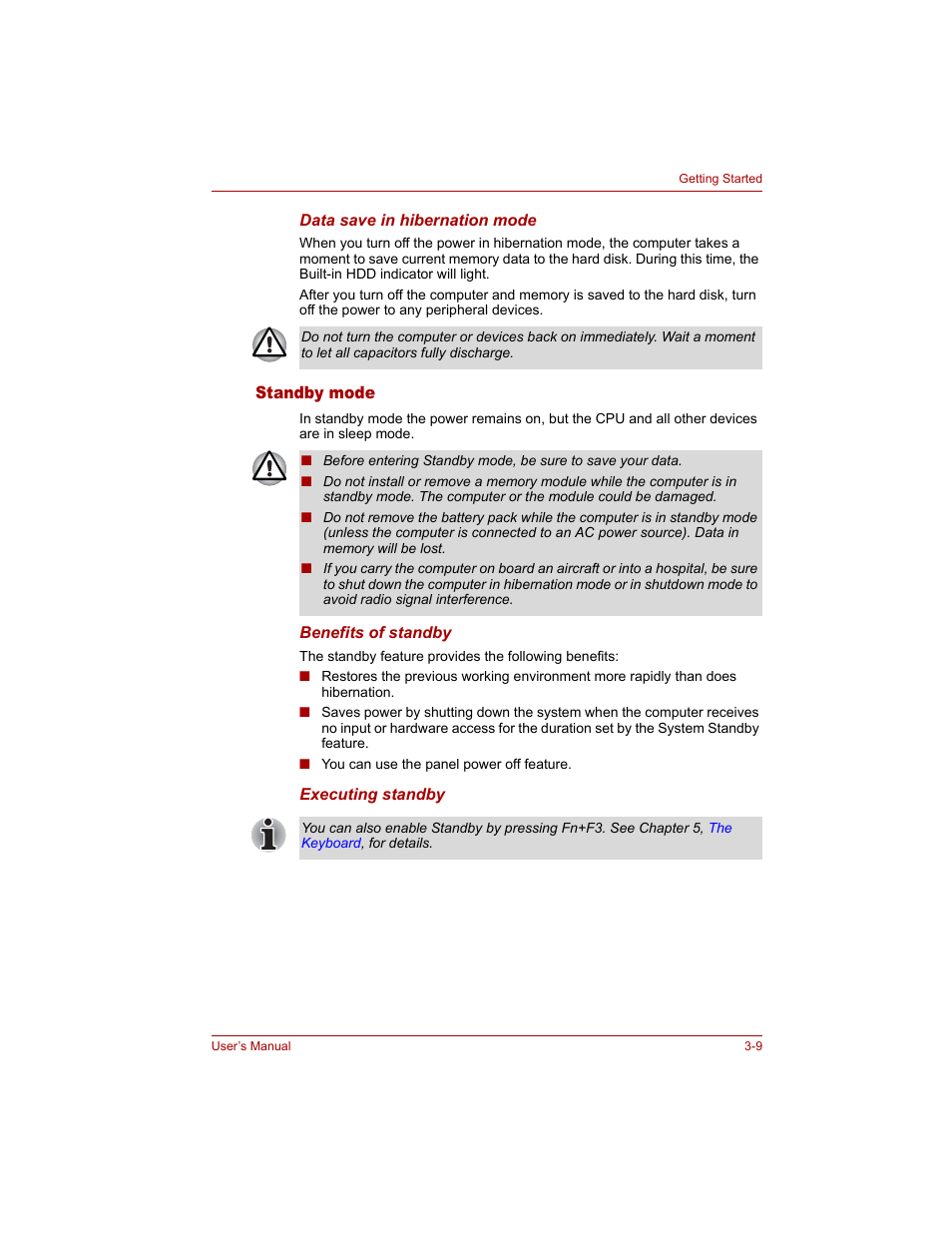 Standby mode, Standby mode -9 | Toshiba Tecra A4 (PTA40) User Manual | Page 71 / 204