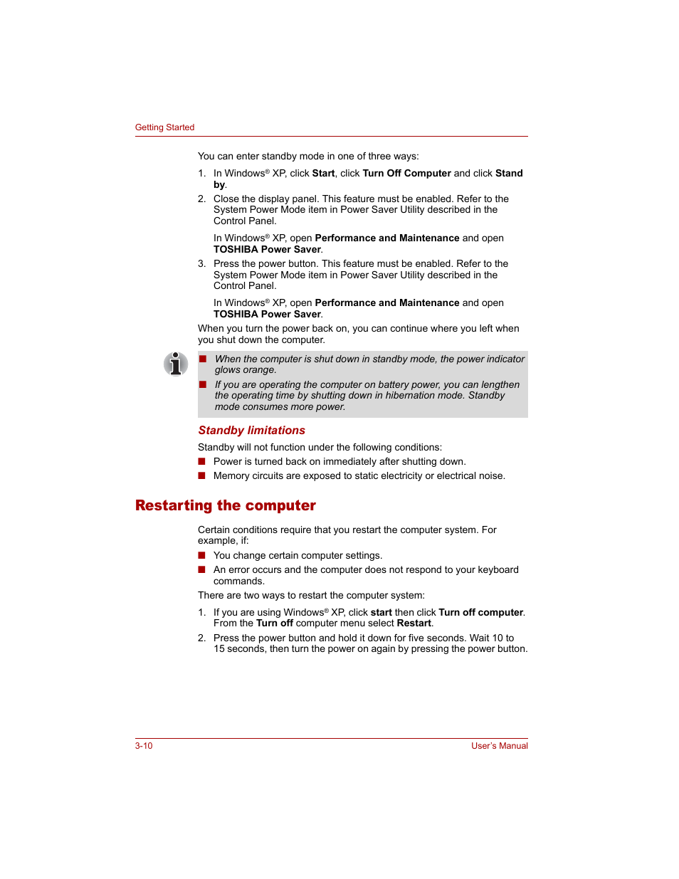 Restarting the computer, Restarting the computer -10 | Toshiba Tecra A4 (PTA40) User Manual | Page 72 / 204