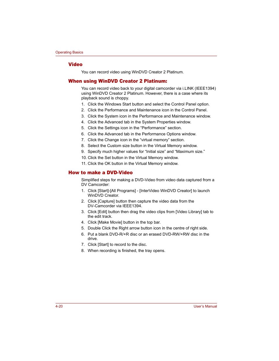 Video, When using windvd creator 2 platinum, How to make a dvd-video | Toshiba Tecra A4 (PTA40) User Manual | Page 94 / 204