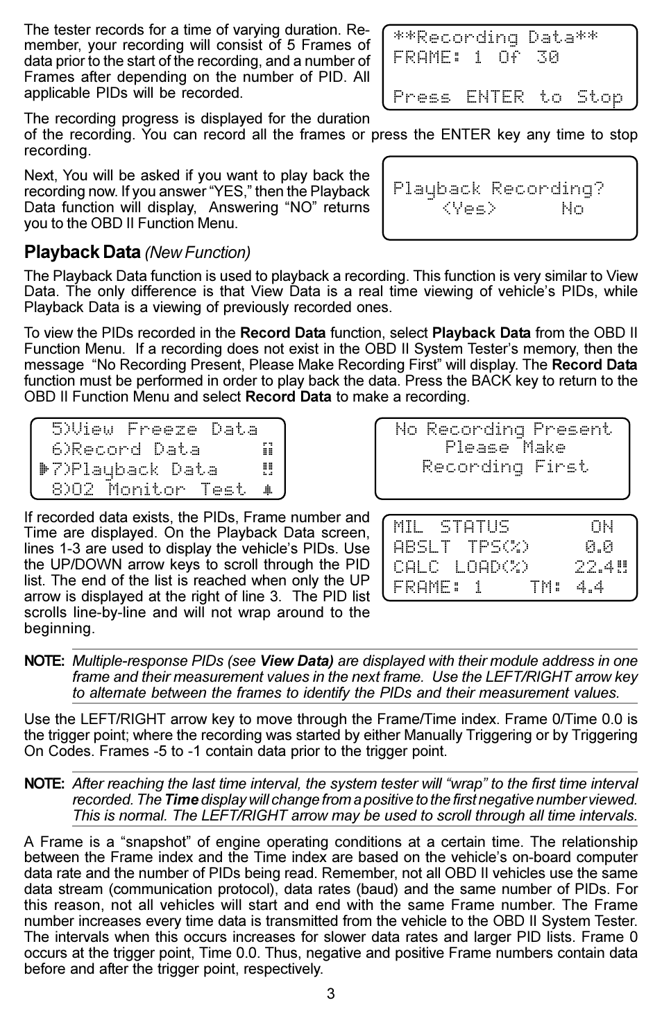 Playback data | Actron OBD II System Tester 9615 User Manual | Page 3 / 4