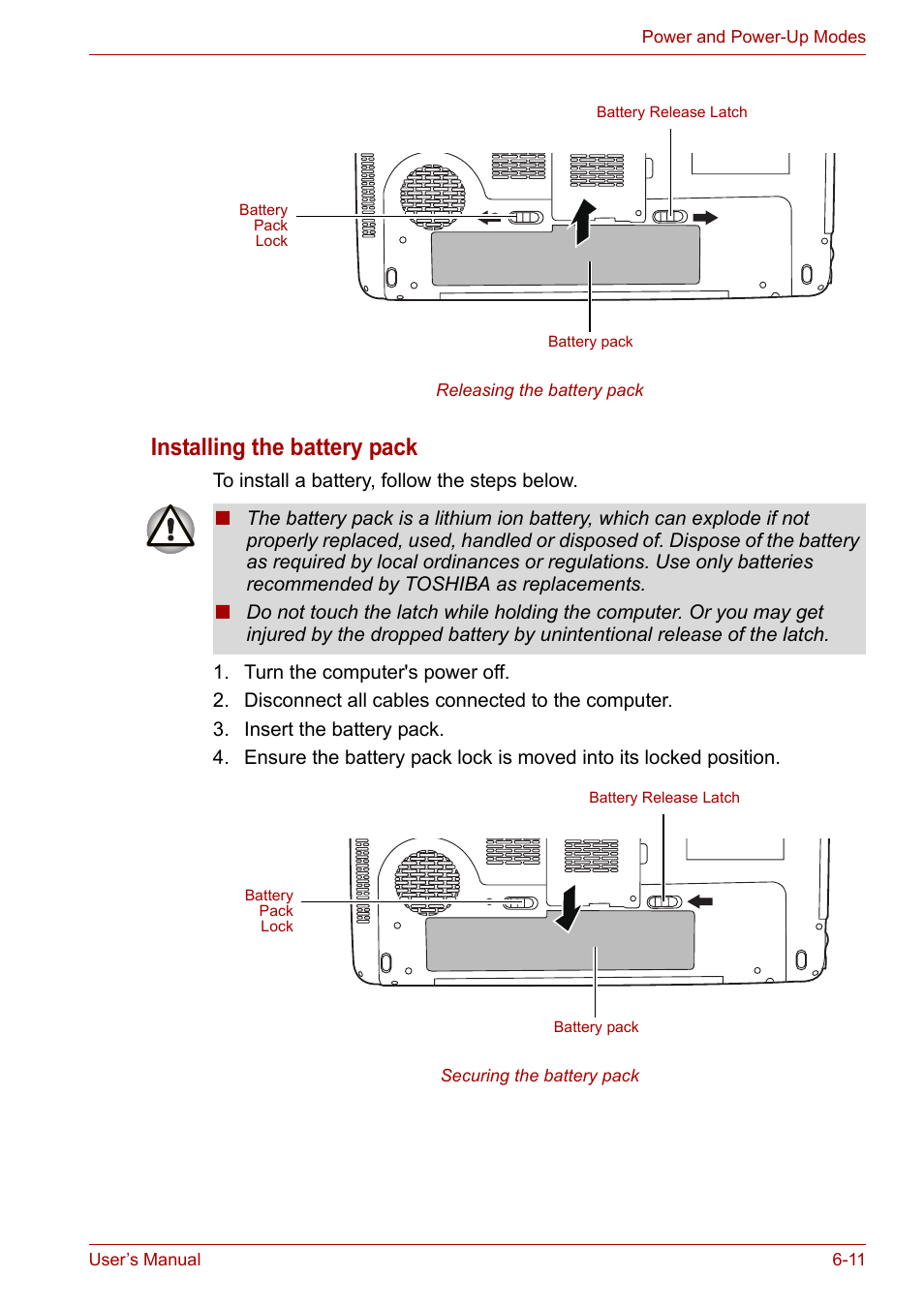 Installing the battery pack | Toshiba Satellite Pro P300 User Manual | Page 116 / 185