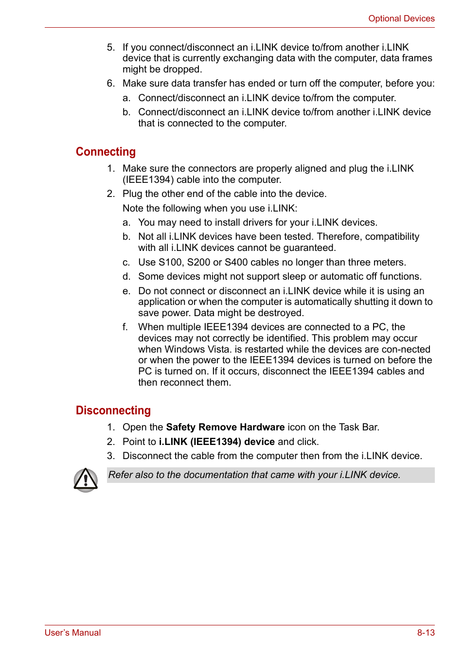 Connecting, Disconnecting | Toshiba Satellite Pro P300 User Manual | Page 135 / 185