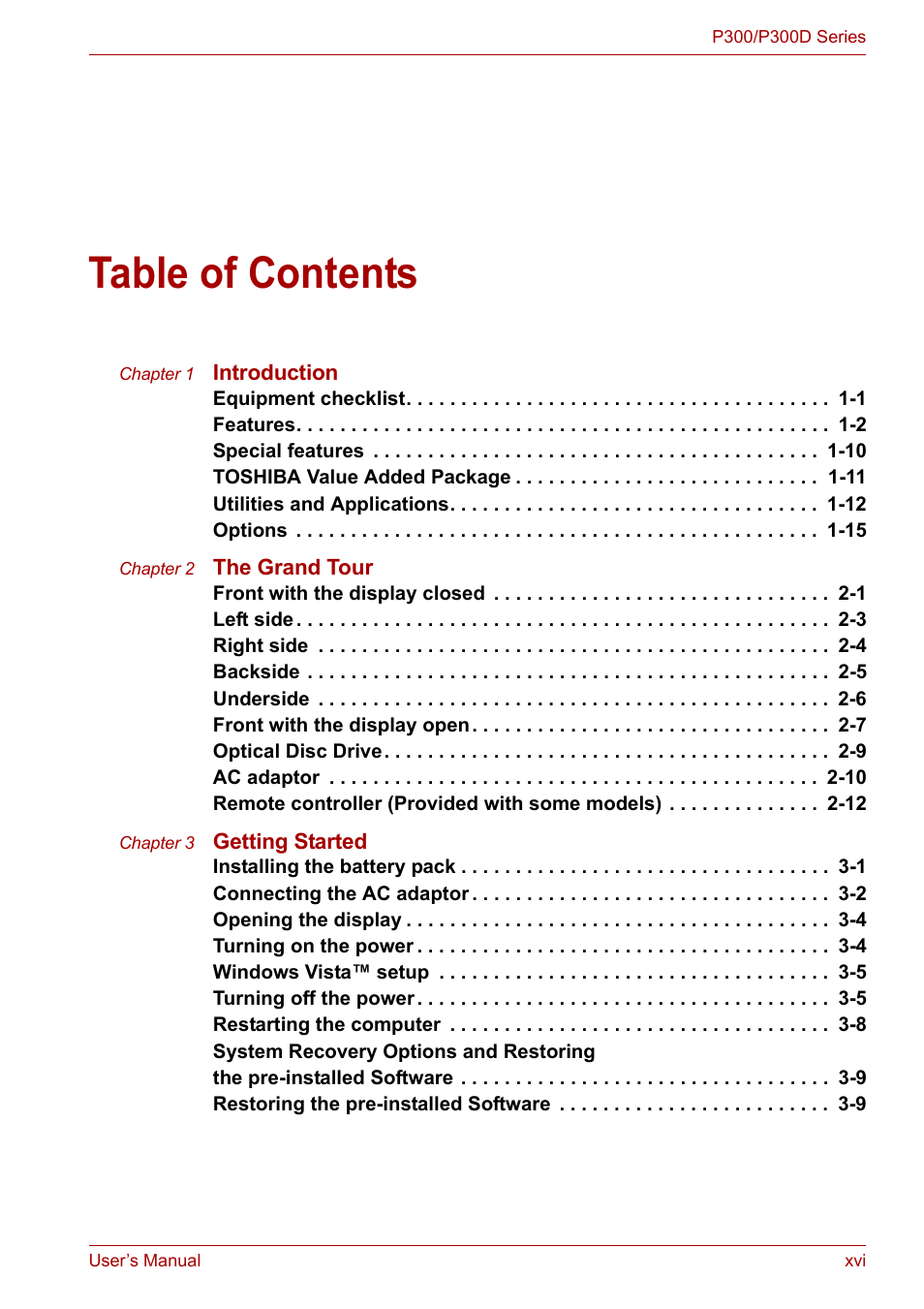 Toshiba Satellite Pro P300 User Manual | Page 16 / 185