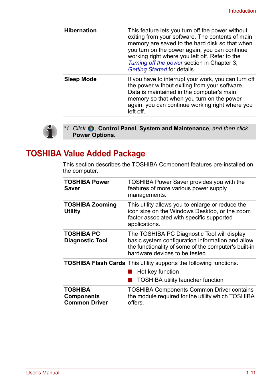 Toshiba value added package, Toshiba value added package -11 | Toshiba Satellite Pro P300 User Manual | Page 32 / 185