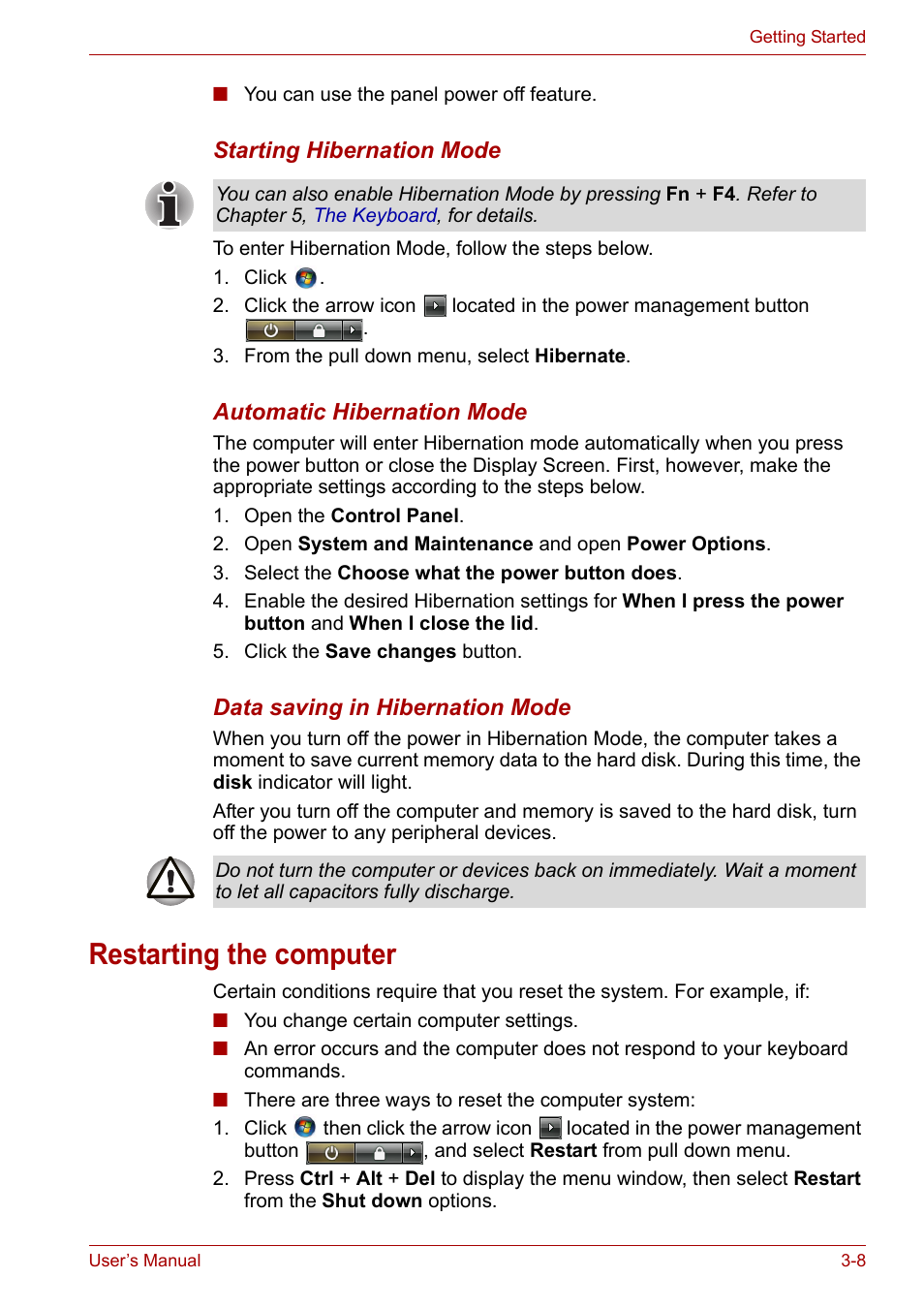 Restarting the computer, Restarting the computer -8 | Toshiba Satellite Pro P300 User Manual | Page 62 / 185