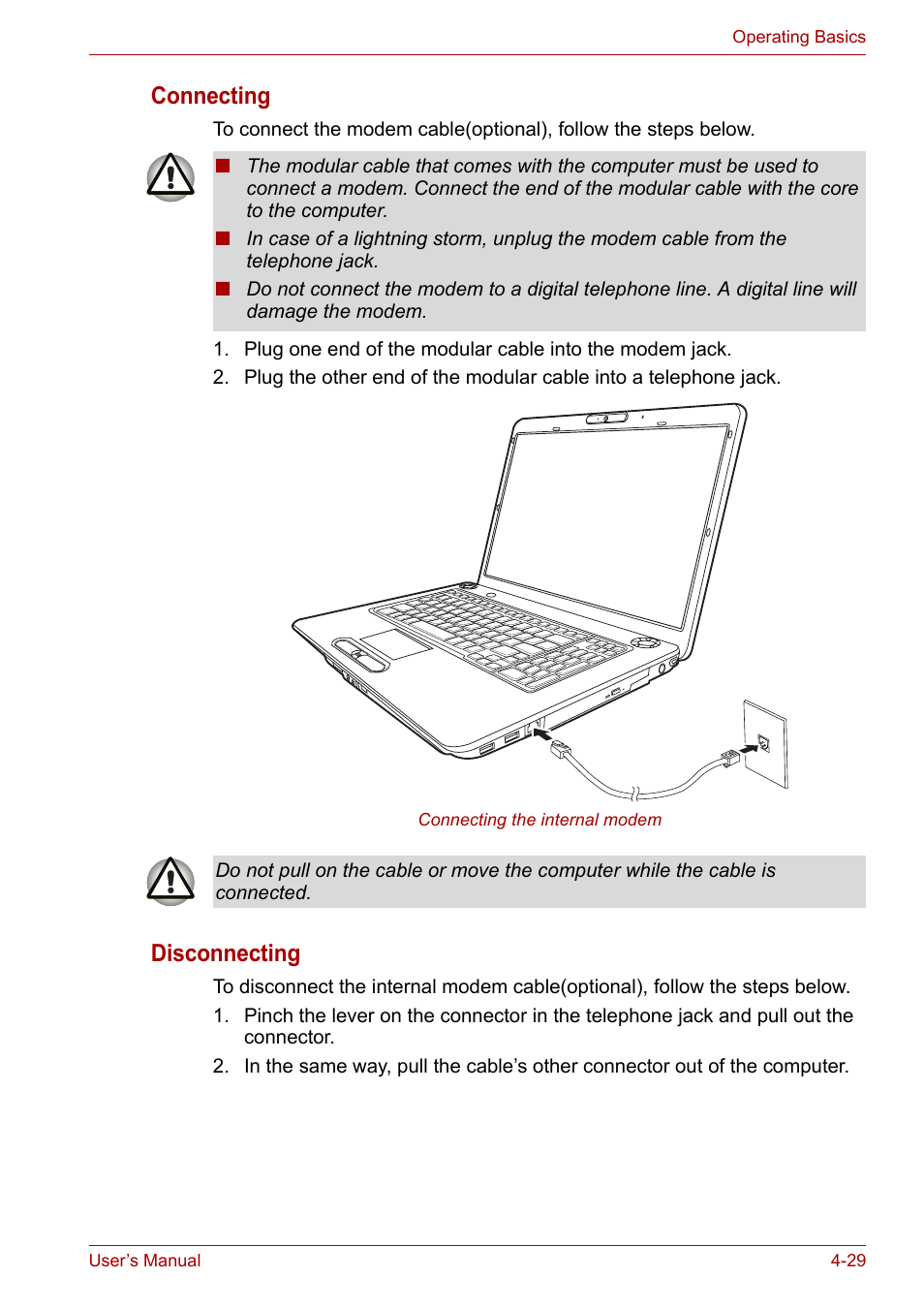 Connecting, Disconnecting | Toshiba Satellite Pro P300 User Manual | Page 95 / 185