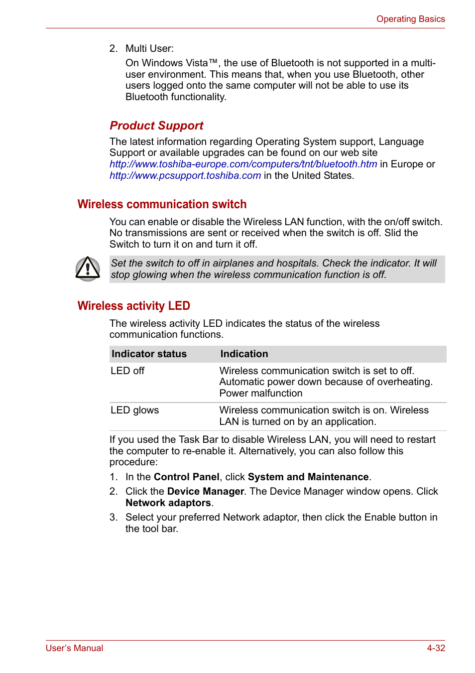 Wireless communication switch, Wireless activity led | Toshiba Satellite Pro P300 User Manual | Page 98 / 185