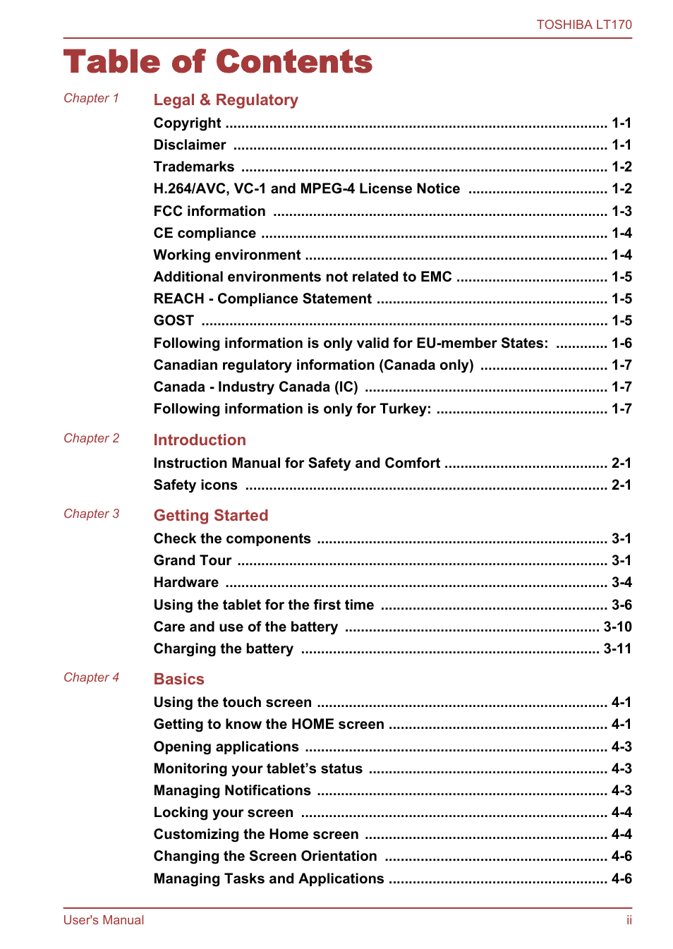 Toshiba LT170 User Manual | Page 2 / 77