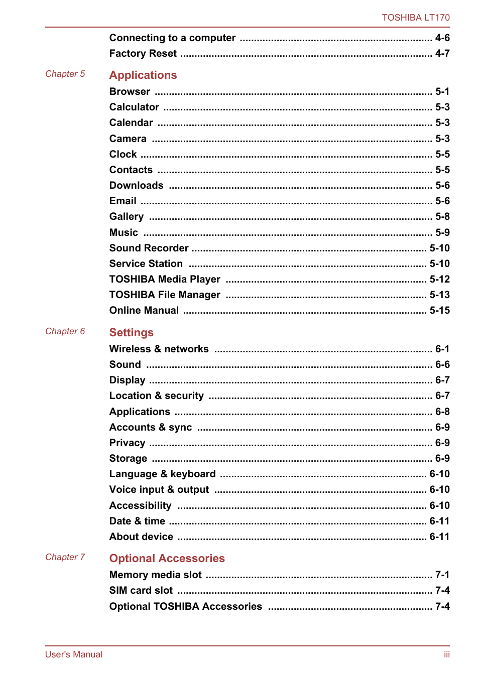 Toshiba LT170 User Manual | Page 3 / 77