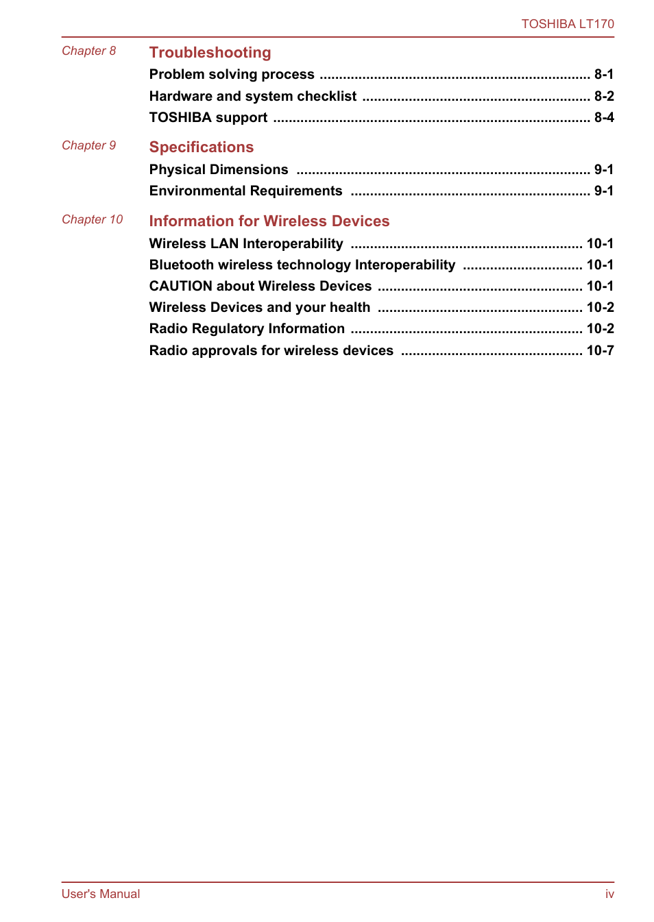 Toshiba LT170 User Manual | Page 4 / 77