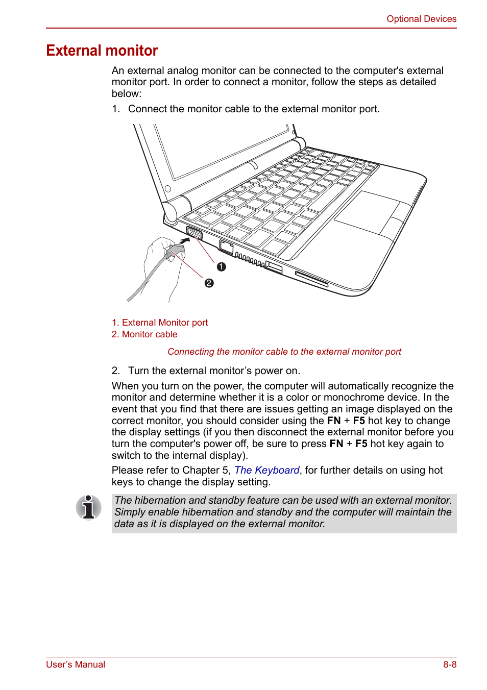 External monitor, External monitor -8 | Toshiba NB305 User Manual | Page 100 / 143