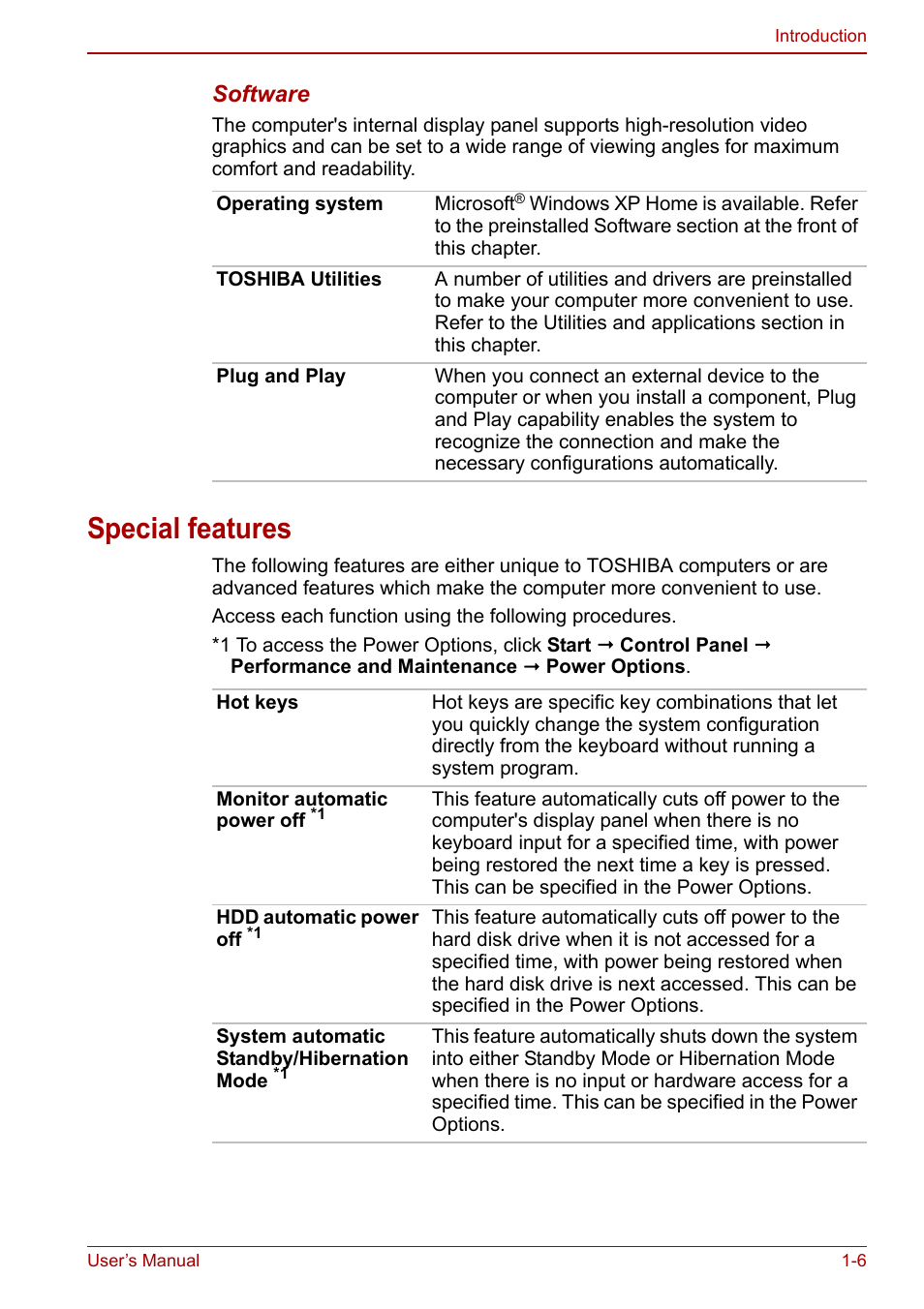 Special features, Special features -6, Special | Features, Section of the | Toshiba NB305 User Manual | Page 21 / 143