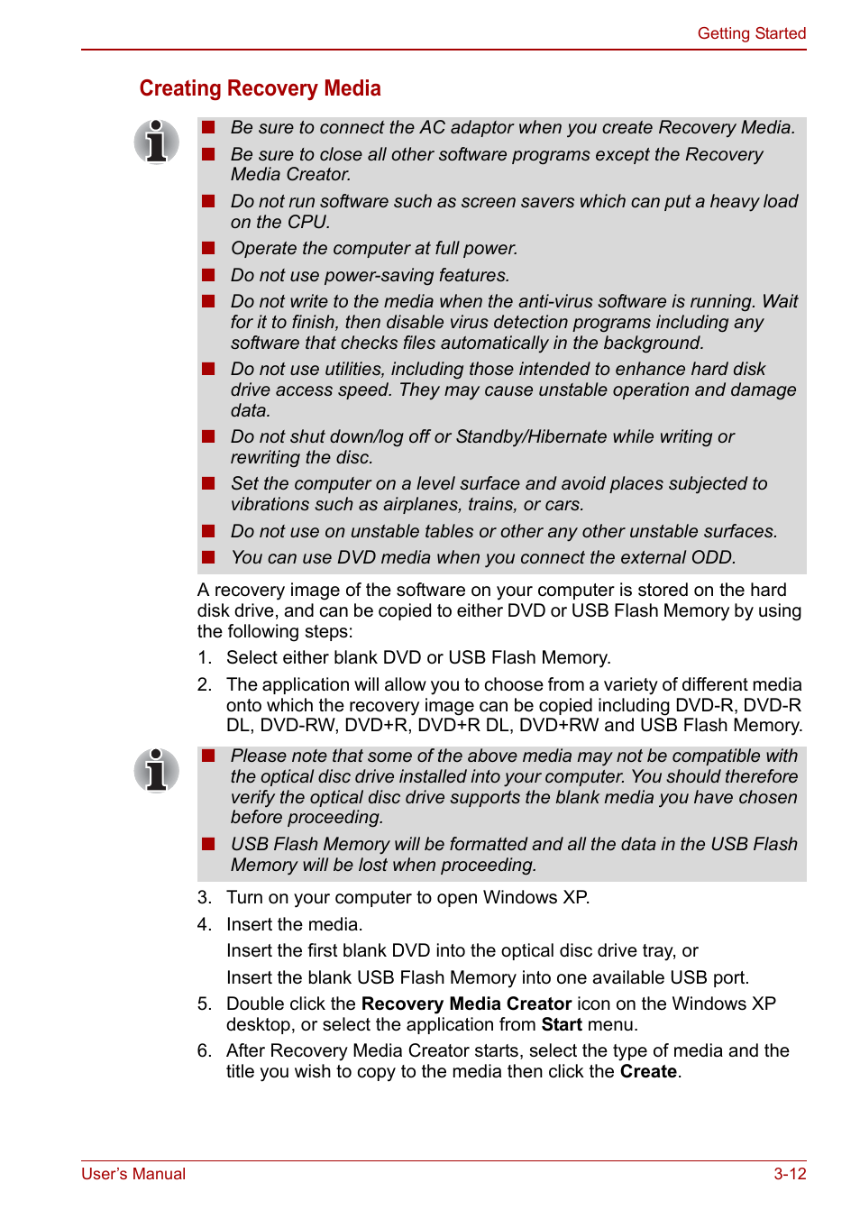 Creating recovery media | Toshiba NB305 User Manual | Page 46 / 143