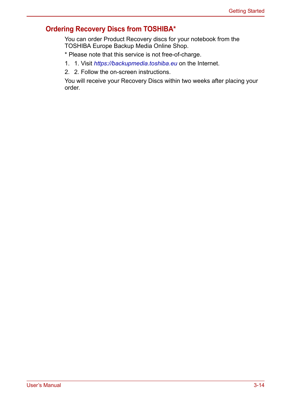 Ordering recovery discs from toshiba | Toshiba NB305 User Manual | Page 48 / 143