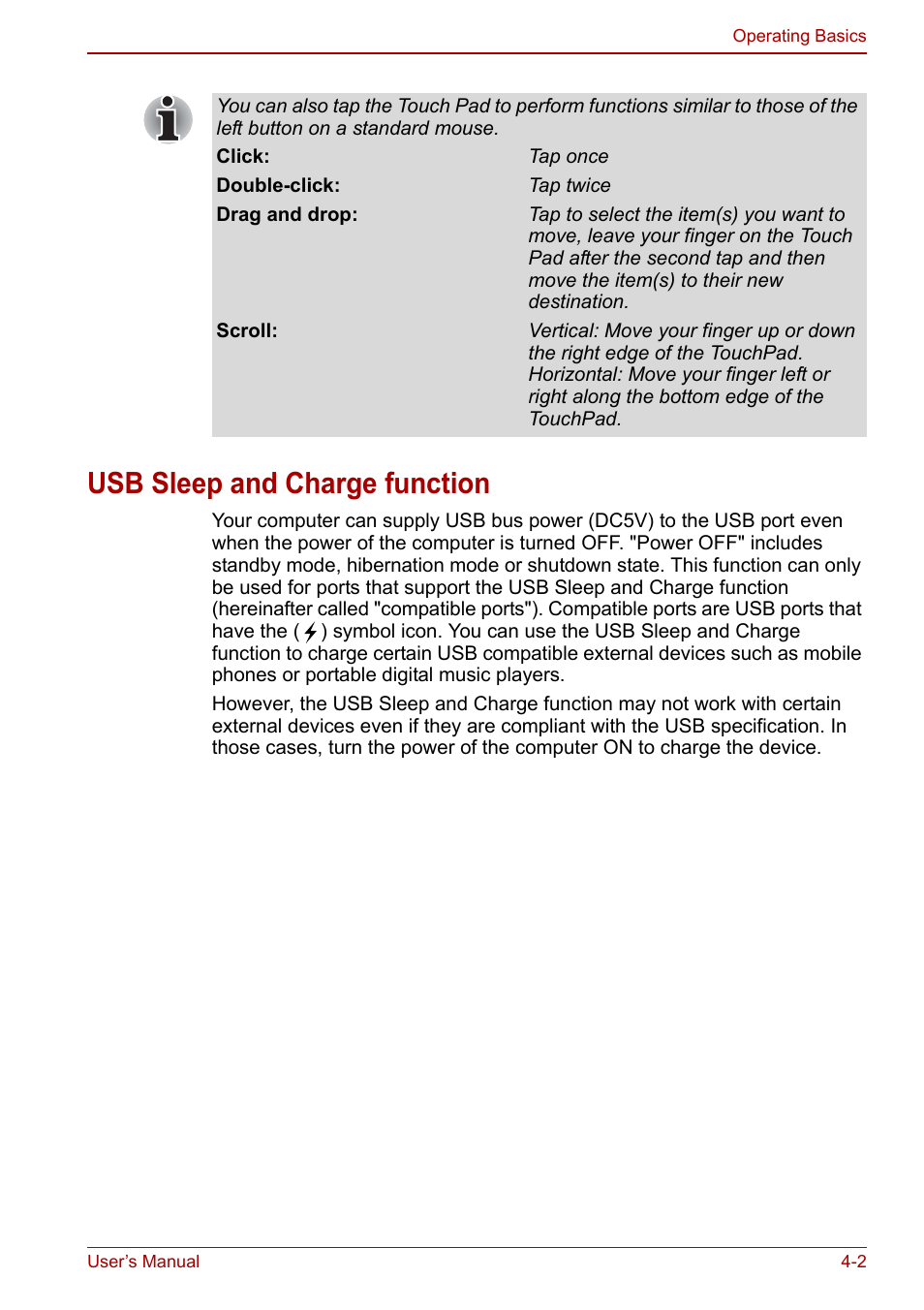 Usb sleep and charge function, Usb sleep and charge function -2, Usb sleep and | Toshiba NB305 User Manual | Page 50 / 143