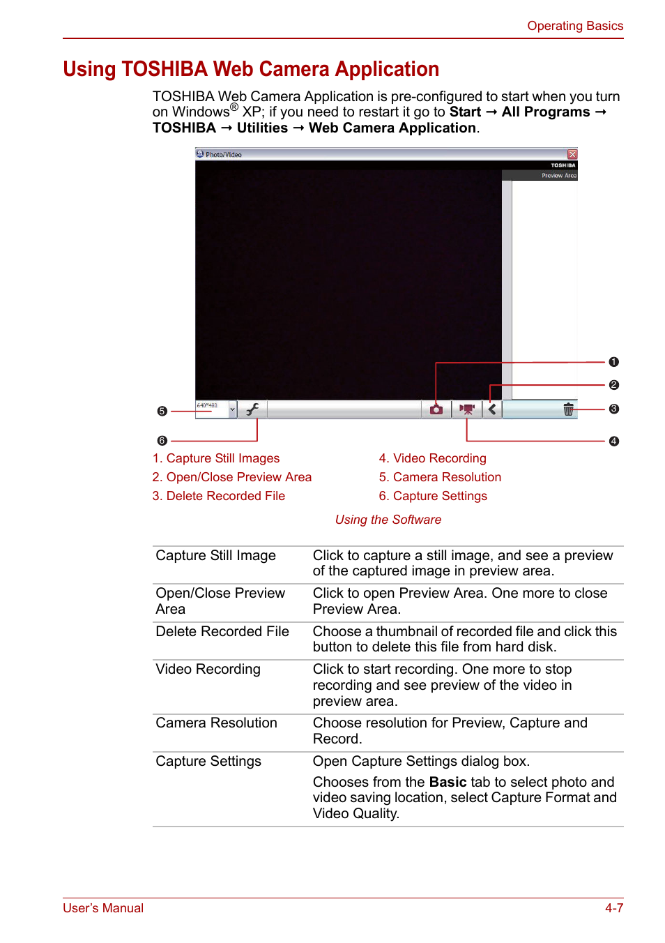 Using toshiba web camera application, Using toshiba web camera application -7 | Toshiba NB305 User Manual | Page 55 / 143