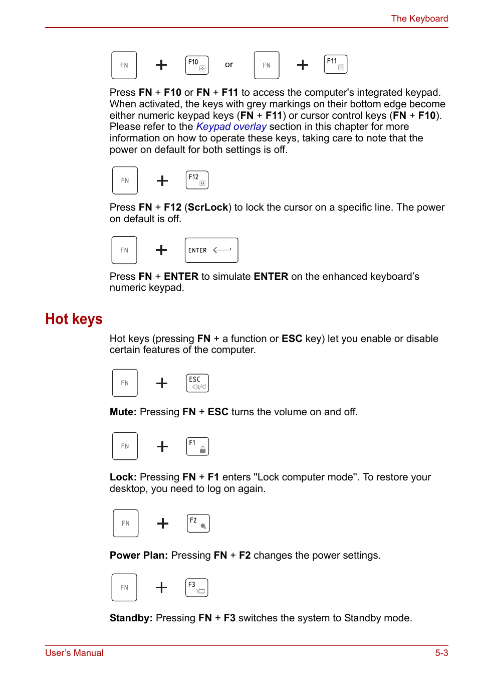 Hot keys, Hot keys -3, On see the | Section | Toshiba NB305 User Manual | Page 71 / 143