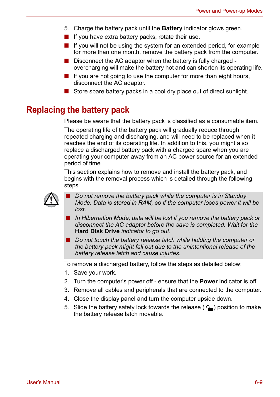 Replacing the battery pack, Replacing the battery pack -9 | Toshiba NB305 User Manual | Page 84 / 143