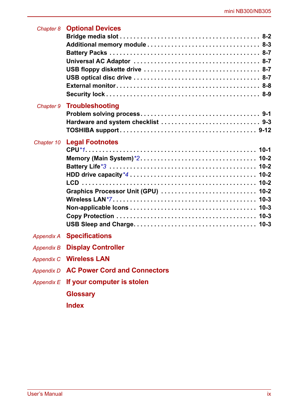 Toshiba NB305 User Manual | Page 9 / 143