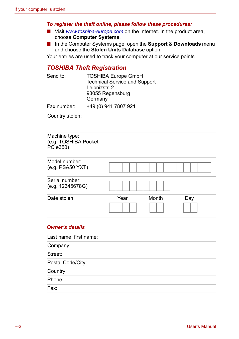 Toshiba theft registration | Toshiba Satellite P100 (PSPAD) User Manual | Page 156 / 170