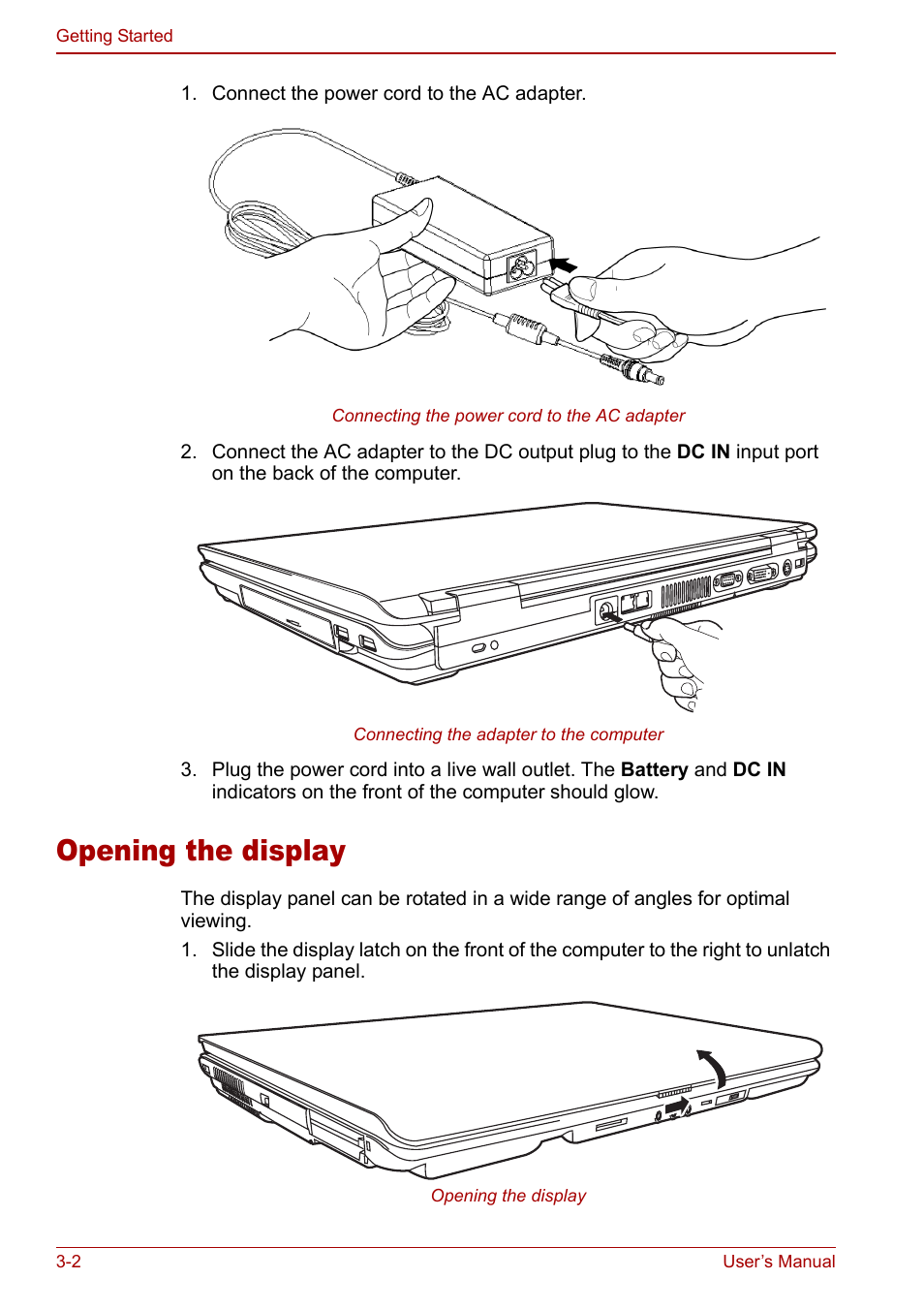 Opening the display, Opening the display -2 | Toshiba Satellite P100 (PSPAD) User Manual | Page 50 / 170