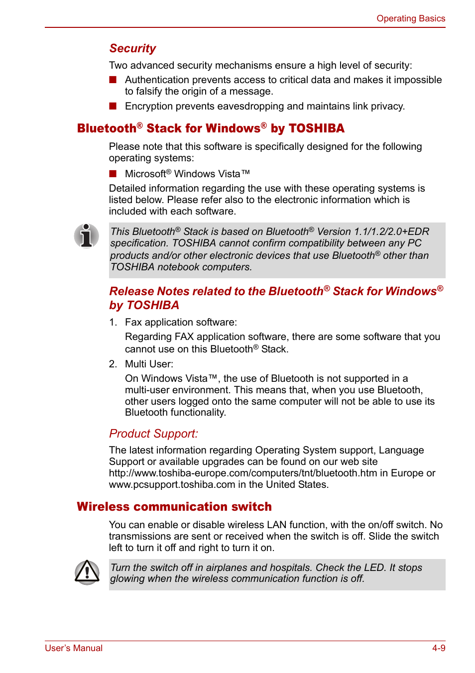 Bluetooth, Stack for windows, By toshiba | Wireless communication switch | Toshiba Satellite P100 (PSPAD) User Manual | Page 65 / 170