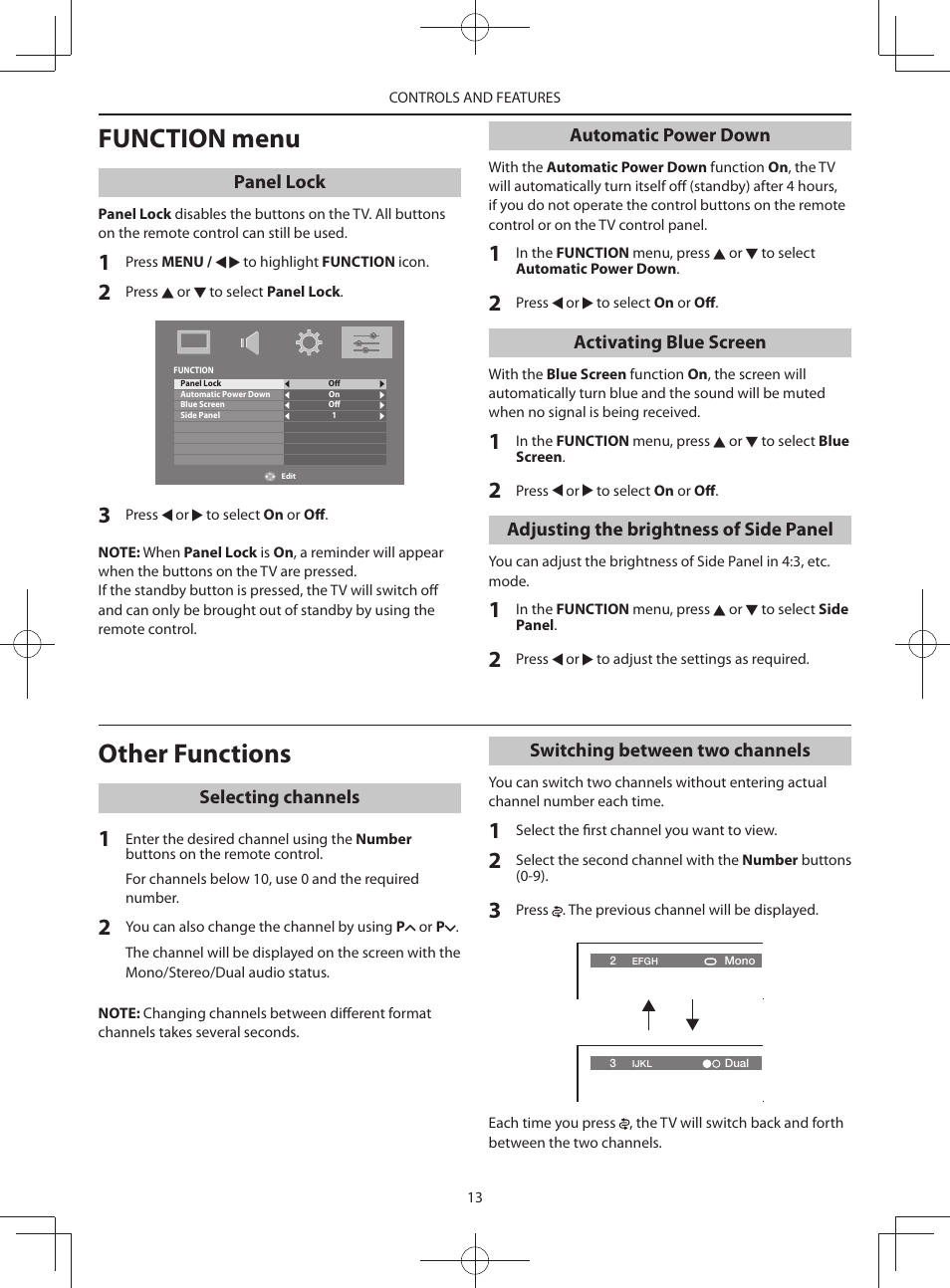 Function menu, Other functions | Toshiba HV10 User Manual | Page 13 / 16