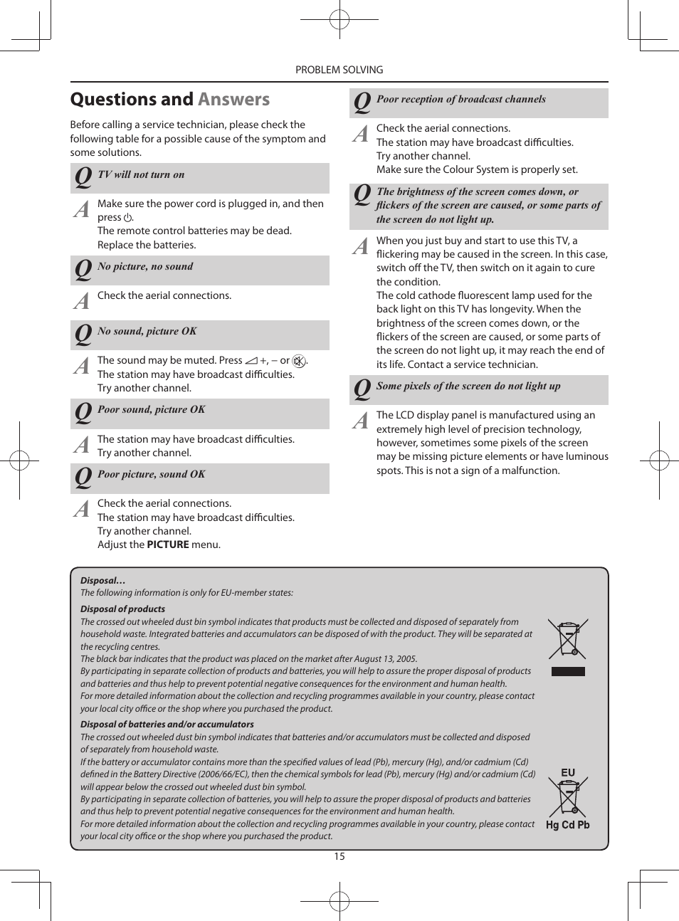 Questions and answers | Toshiba HV10 User Manual | Page 15 / 16