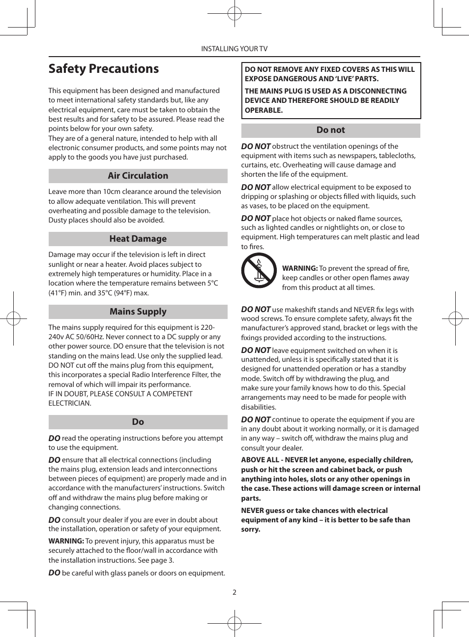 Safety precautions | Toshiba HV10 User Manual | Page 2 / 16