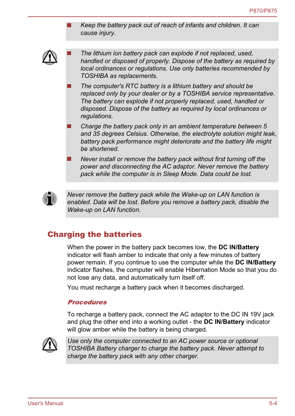 Charging the batteries | Toshiba Satellite P875 User Manual | Page 126 / 167