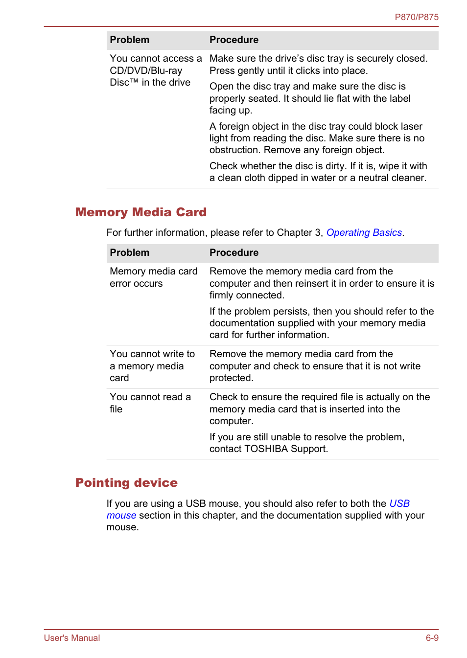 Memory media card, Pointing device | Toshiba Satellite P875 User Manual | Page 141 / 167